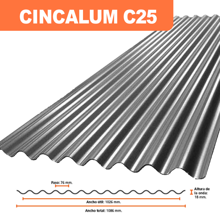 CHAPA CINCALUN ACANALADA ESP.0.50MM (C25) x mt